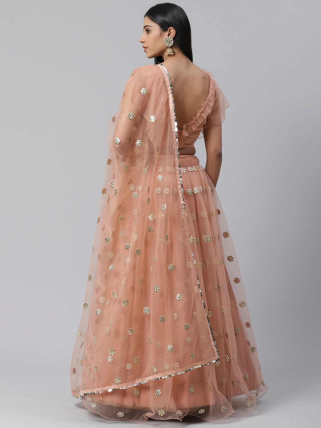 peach and gold indian dress Peach Golden Embroidery Slit Style Anarkali Pant Suit s main image 0