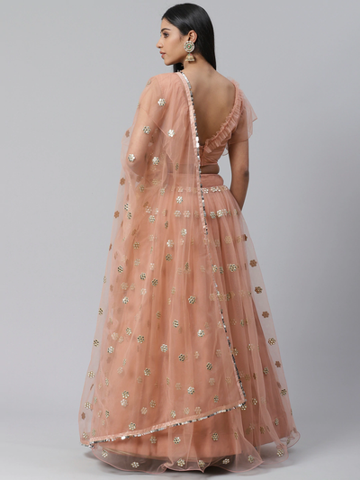 Peach Mirror Lehenga Set - Indian Clothing in Denver, CO, Aurora, CO, Boulder, CO, Fort Collins, CO, Colorado Springs, CO, Parker, CO, Highlands Ranch, CO, Cherry Creek, CO, Centennial, CO, and Longmont, CO. Nationwide shipping USA - India Fashion X