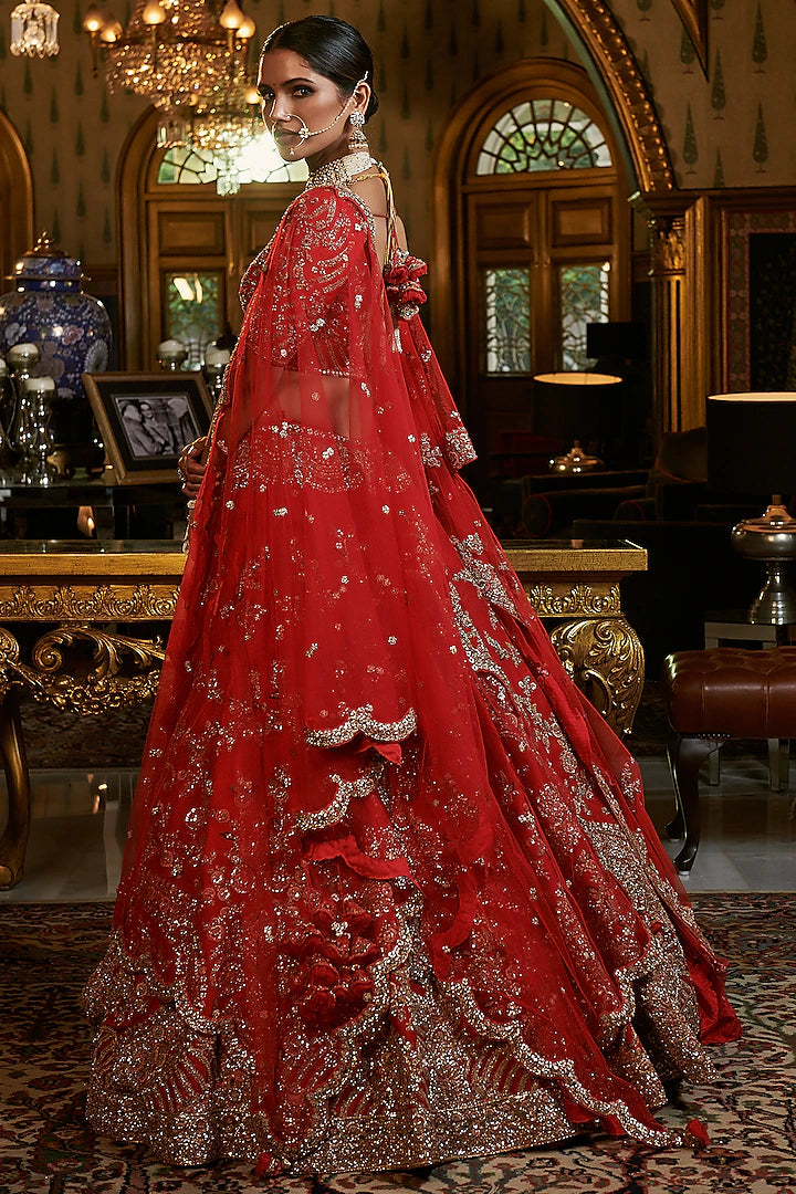 Red Bridal Lehenga With Two Dupattas - Indian Clothing in Denver, CO, Aurora, CO, Boulder, CO, Fort Collins, CO, Colorado Springs, CO, Parker, CO, Highlands Ranch, CO, Cherry Creek, CO, Centennial, CO, and Longmont, CO. Nationwide shipping USA - India Fashion X