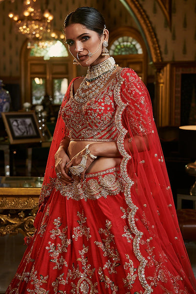 Red Bridal Lehenga With Two Dupattas - Indian Clothing in Denver, CO, Aurora, CO, Boulder, CO, Fort Collins, CO, Colorado Springs, CO, Parker, CO, Highlands Ranch, CO, Cherry Creek, CO, Centennial, CO, and Longmont, CO. Nationwide shipping USA - India Fashion X