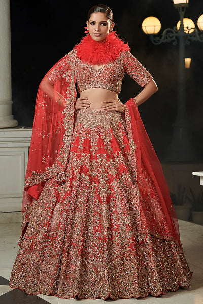 Persian Red Bridal Lehenga Set - Indian Clothing in Denver, CO, Aurora, CO, Boulder, CO, Fort Collins, CO, Colorado Springs, CO, Parker, CO, Highlands Ranch, CO, Cherry Creek, CO, Centennial, CO, and Longmont, CO. Nationwide shipping USA - India Fashion X