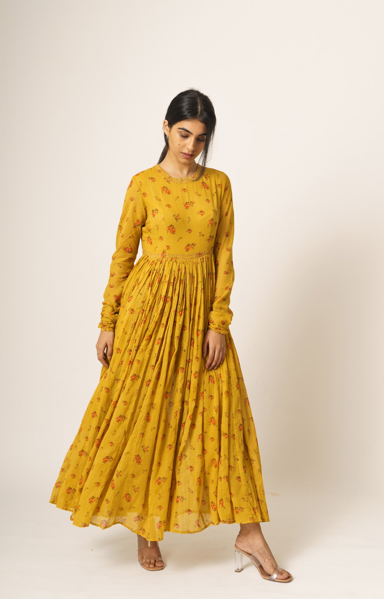 Mustard Anarkali - Indian Clothing in Denver, CO, Aurora, CO, Boulder, CO, Fort Collins, CO, Colorado Springs, CO, Parker, CO, Highlands Ranch, CO, Cherry Creek, CO, Centennial, CO, and Longmont, CO. Nationwide shipping USA - India Fashion X