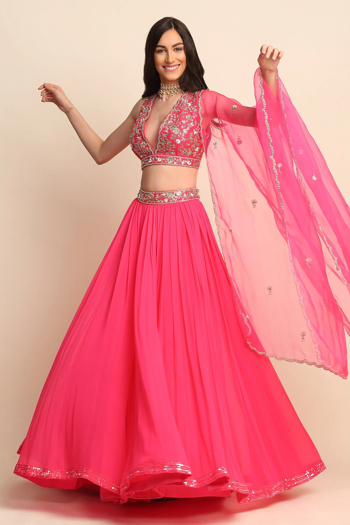 Pink Shantoon Lehenga Set - Indian Clothing in Denver, CO, Aurora, CO, Boulder, CO, Fort Collins, CO, Colorado Springs, CO, Parker, CO, Highlands Ranch, CO, Cherry Creek, CO, Centennial, CO, and Longmont, CO. Nationwide shipping USA - India Fashion X