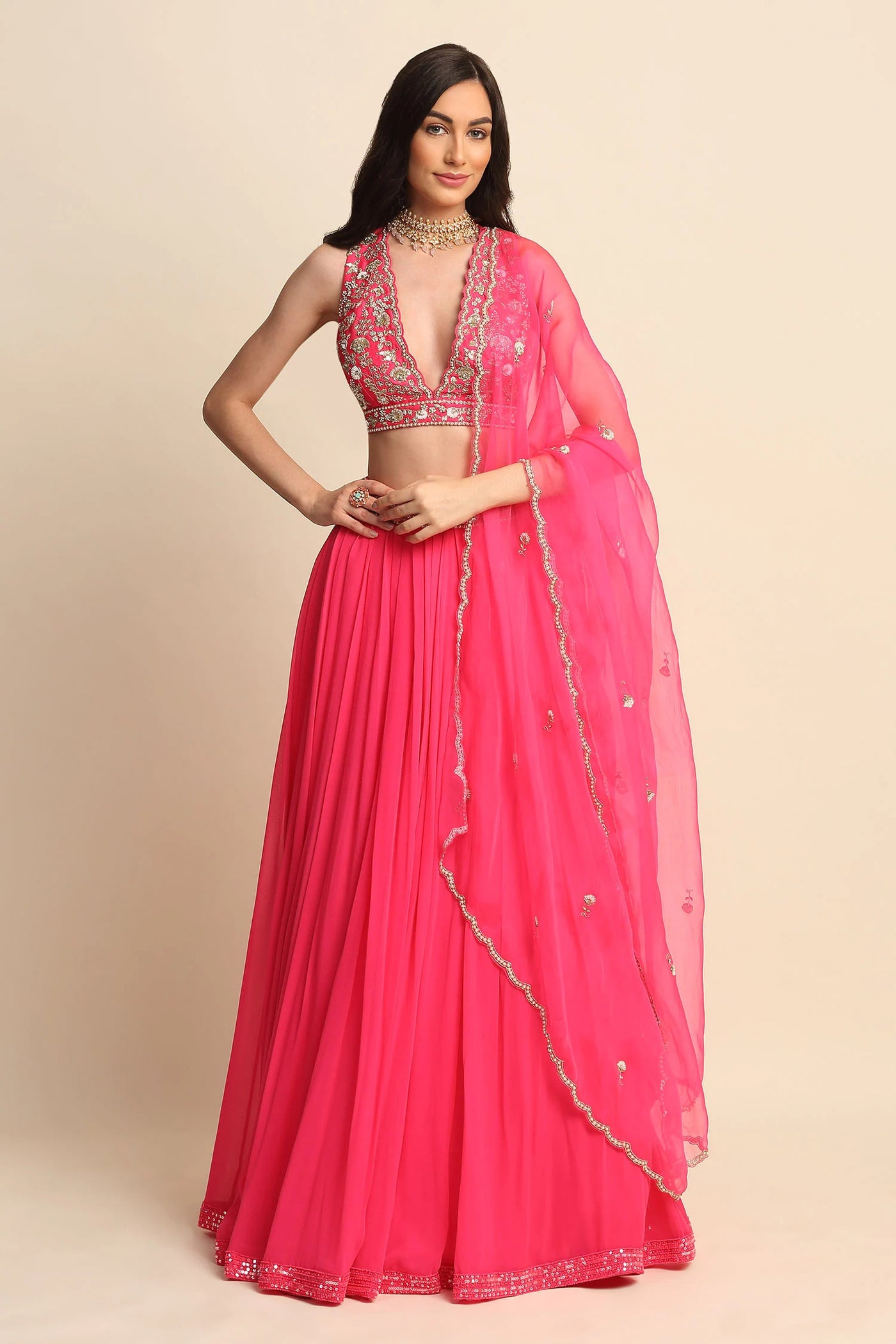 Pink Shantoon Lehenga Set - Indian Clothing in Denver, CO, Aurora, CO, Boulder, CO, Fort Collins, CO, Colorado Springs, CO, Parker, CO, Highlands Ranch, CO, Cherry Creek, CO, Centennial, CO, and Longmont, CO. Nationwide shipping USA - India Fashion X