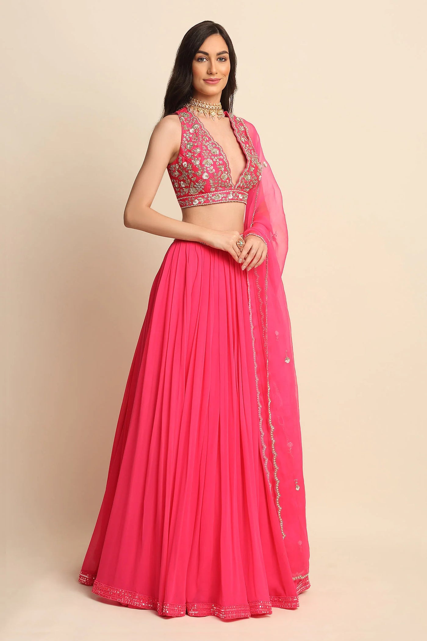 Pink Shantoon Lehenga Set - Indian Clothing in Denver, CO, Aurora, CO, Boulder, CO, Fort Collins, CO, Colorado Springs, CO, Parker, CO, Highlands Ranch, CO, Cherry Creek, CO, Centennial, CO, and Longmont, CO. Nationwide shipping USA - India Fashion X