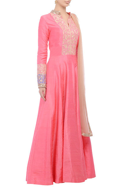 Pink tilla anarkali set - Indian Clothing in Denver, CO, Aurora, CO, Boulder, CO, Fort Collins, CO, Colorado Springs, CO, Parker, CO, Highlands Ranch, CO, Cherry Creek, CO, Centennial, CO, and Longmont, CO. Nationwide shipping USA - India Fashion X