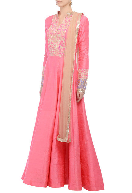 Pink tilla anarkali set - Indian Clothing in Denver, CO, Aurora, CO, Boulder, CO, Fort Collins, CO, Colorado Springs, CO, Parker, CO, Highlands Ranch, CO, Cherry Creek, CO, Centennial, CO, and Longmont, CO. Nationwide shipping USA - India Fashion X
