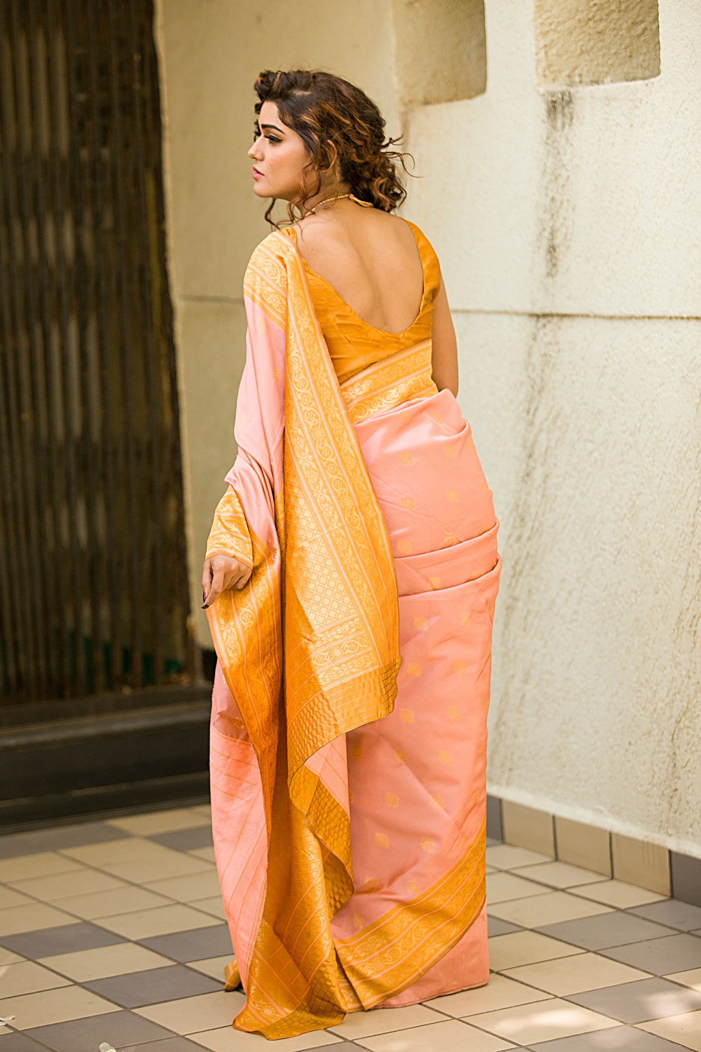 Soft Pink and Mango Silk Saree - Indian Clothing in Denver, CO, Aurora, CO, Boulder, CO, Fort Collins, CO, Colorado Springs, CO, Parker, CO, Highlands Ranch, CO, Cherry Creek, CO, Centennial, CO, and Longmont, CO. Nationwide shipping USA - India Fashion X