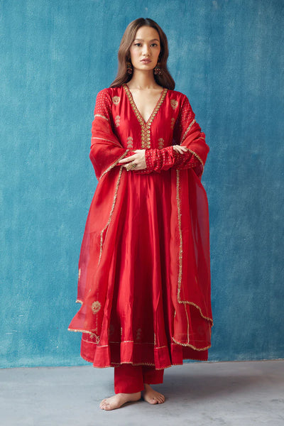 Red Chiniya Silk Kurta Set - Indian Clothing in Denver, CO, Aurora, CO, Boulder, CO, Fort Collins, CO, Colorado Springs, CO, Parker, CO, Highlands Ranch, CO, Cherry Creek, CO, Centennial, CO, and Longmont, CO. Nationwide shipping USA - India Fashion X