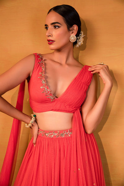 Peach Net lehenga Set - Indian Clothing in Denver, CO, Aurora, CO, Boulder, CO, Fort Collins, CO, Colorado Springs, CO, Parker, CO, Highlands Ranch, CO, Cherry Creek, CO, Centennial, CO, and Longmont, CO. Nationwide shipping USA - India Fashion X