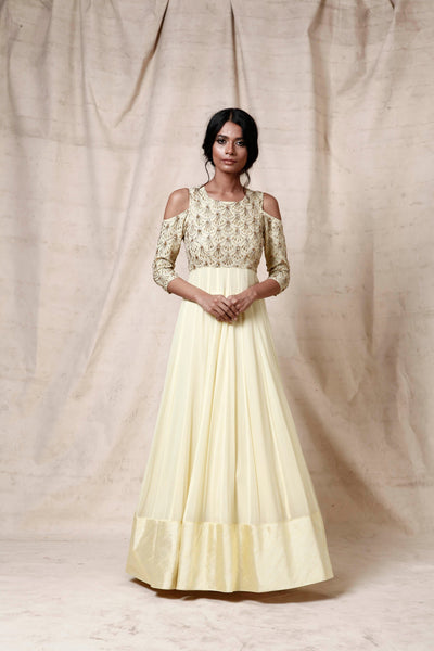 Light Yellow Embroidered Anarkali - Indian Clothing in Denver, CO, Aurora, CO, Boulder, CO, Fort Collins, CO, Colorado Springs, CO, Parker, CO, Highlands Ranch, CO, Cherry Creek, CO, Centennial, CO, and Longmont, CO. Nationwide shipping USA - India Fashion X