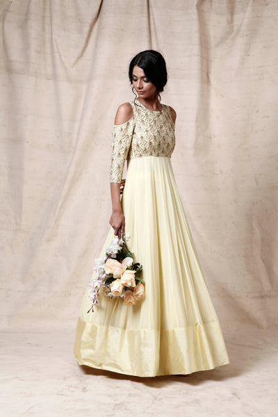 Light Yellow Embroidered Anarkali - Indian Clothing in Denver, CO, Aurora, CO, Boulder, CO, Fort Collins, CO, Colorado Springs, CO, Parker, CO, Highlands Ranch, CO, Cherry Creek, CO, Centennial, CO, and Longmont, CO. Nationwide shipping USA - India Fashion X