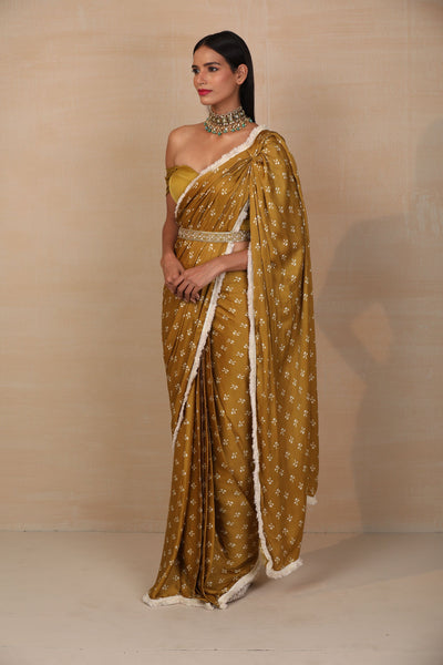 Mustard Pre-draped Saree Set - Indian Clothing in Denver, CO, Aurora, CO, Boulder, CO, Fort Collins, CO, Colorado Springs, CO, Parker, CO, Highlands Ranch, CO, Cherry Creek, CO, Centennial, CO, and Longmont, CO. Nationwide shipping USA - India Fashion X