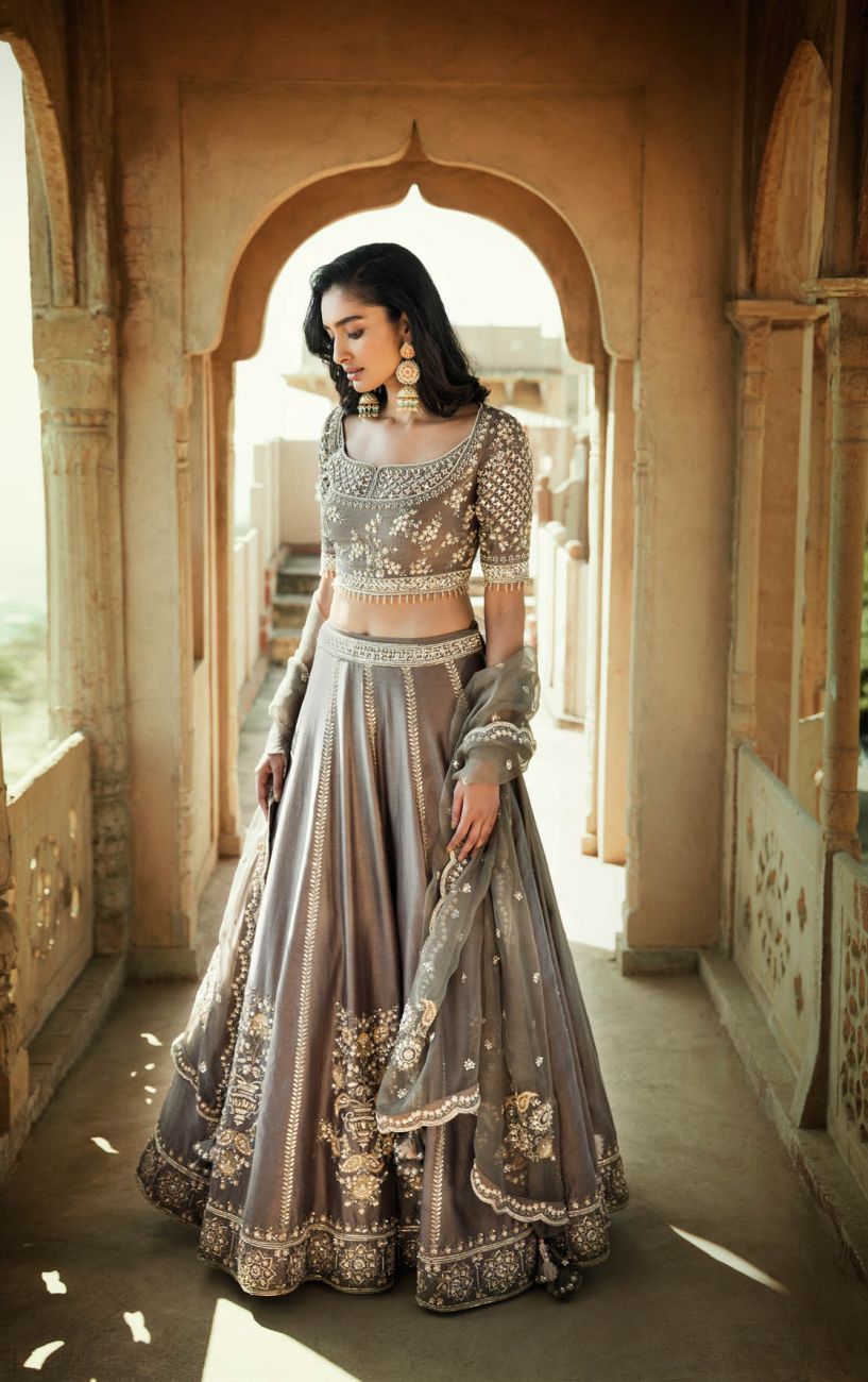 Gray Silk Lehenga Set Indian Clothing in Denver, CO, Aurora, CO, Boulder, CO, Fort Collins, CO, Colorado Springs, CO, Parker, CO, Highlands Ranch, CO, Cherry Creek, CO, Centennial, CO, and Longmont, CO. NATIONWIDE SHIPPING USA- India Fashion X