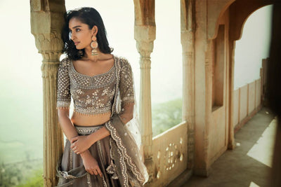Gray Silk Lehenga Set Indian Clothing in Denver, CO, Aurora, CO, Boulder, CO, Fort Collins, CO, Colorado Springs, CO, Parker, CO, Highlands Ranch, CO, Cherry Creek, CO, Centennial, CO, and Longmont, CO. NATIONWIDE SHIPPING USA- India Fashion X