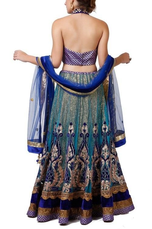 Blue Sequined Lehenga Set - Indian Clothing in Denver, CO, Aurora, CO, Boulder, CO, Fort Collins, CO, Colorado Springs, CO, Parker, CO, Highlands Ranch, CO, Cherry Creek, CO, Centennial, CO, and Longmont, CO. Nationwide shipping USA - India Fashion X