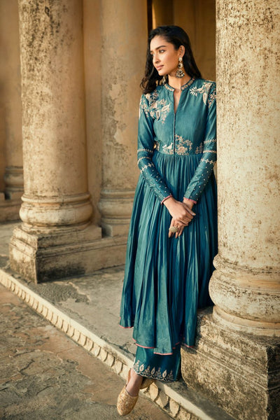 Turquoise Blue Anarkali Set - Indian Clothing in Denver, CO, Aurora, CO, Boulder, CO, Fort Collins, CO, Colorado Springs, CO, Parker, CO, Highlands Ranch, CO, Cherry Creek, CO, Centennial, CO, and Longmont, CO. Nationwide shipping USA - India Fashion X