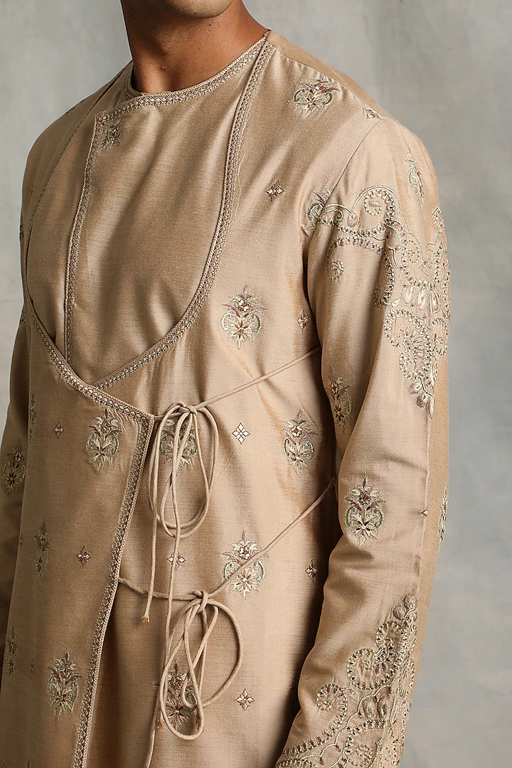 Dairy Cream Angrakha Kurta Set Indian Clothing in Denver, CO, Aurora, CO, Boulder, CO, Fort Collins, CO, Colorado Springs, CO, Parker, CO, Highlands Ranch, CO, Cherry Creek, CO, Centennial, CO, and Longmont, CO. NATIONWIDE SHIPPING USA- India Fashion X