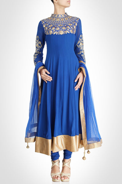 Gota Saini Anarkali: Blue Indian Clothing in Denver, CO, Aurora, CO, Boulder, CO, Fort Collins, CO, Colorado Springs, CO, Parker, CO, Highlands Ranch, CO, Cherry Creek, CO, Centennial, CO, and Longmont, CO. NATIONWIDE SHIPPING USA- India Fashion X
