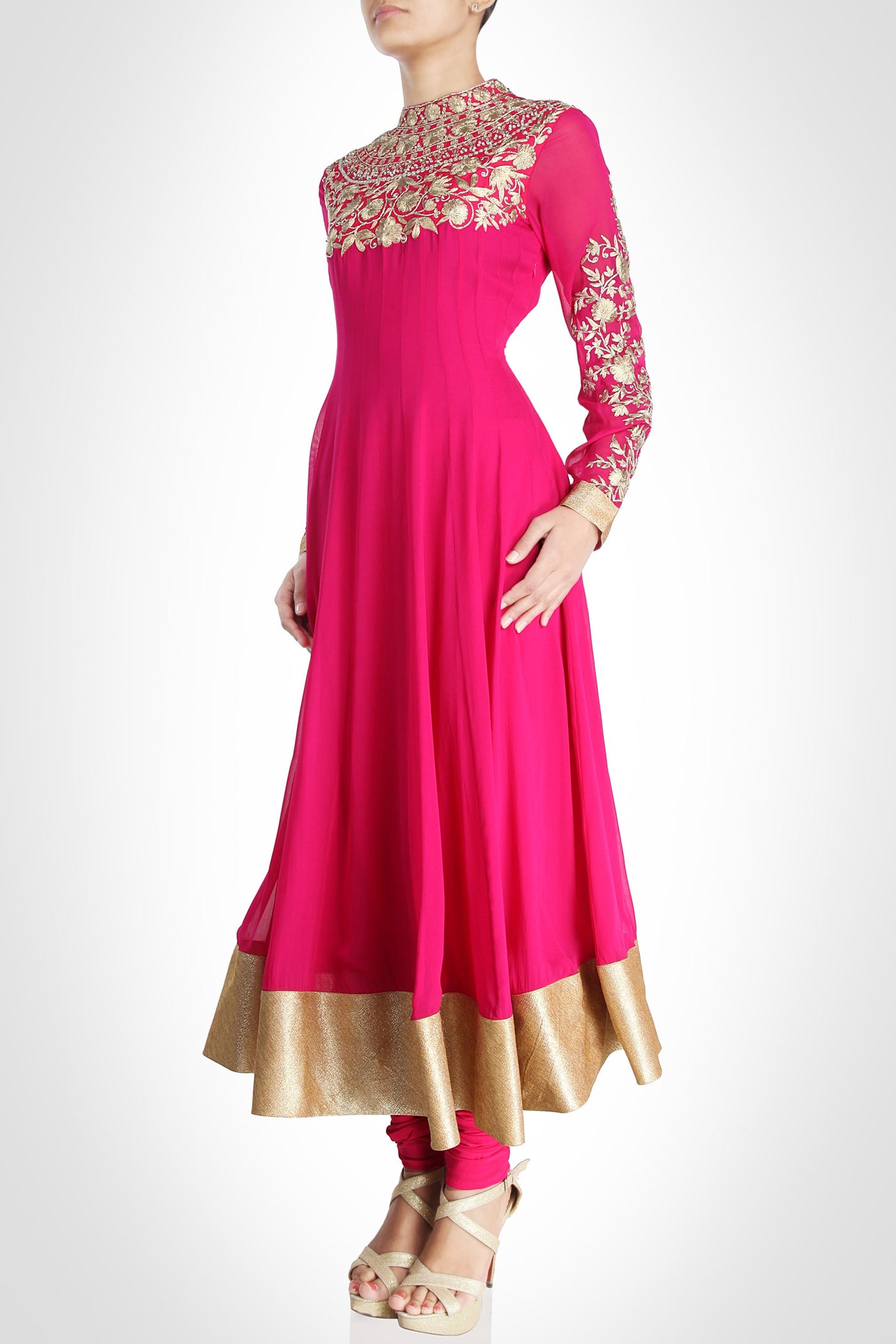 GOTA SAINI ANARKALI COLLECTION: PINK - Indian Clothing in Denver, CO, Aurora, CO, Boulder, CO, Fort Collins, CO, Colorado Springs, CO, Parker, CO, Highlands Ranch, CO, Cherry Creek, CO, Centennial, CO, and Longmont, CO. Nationwide shipping USA - India Fashion X