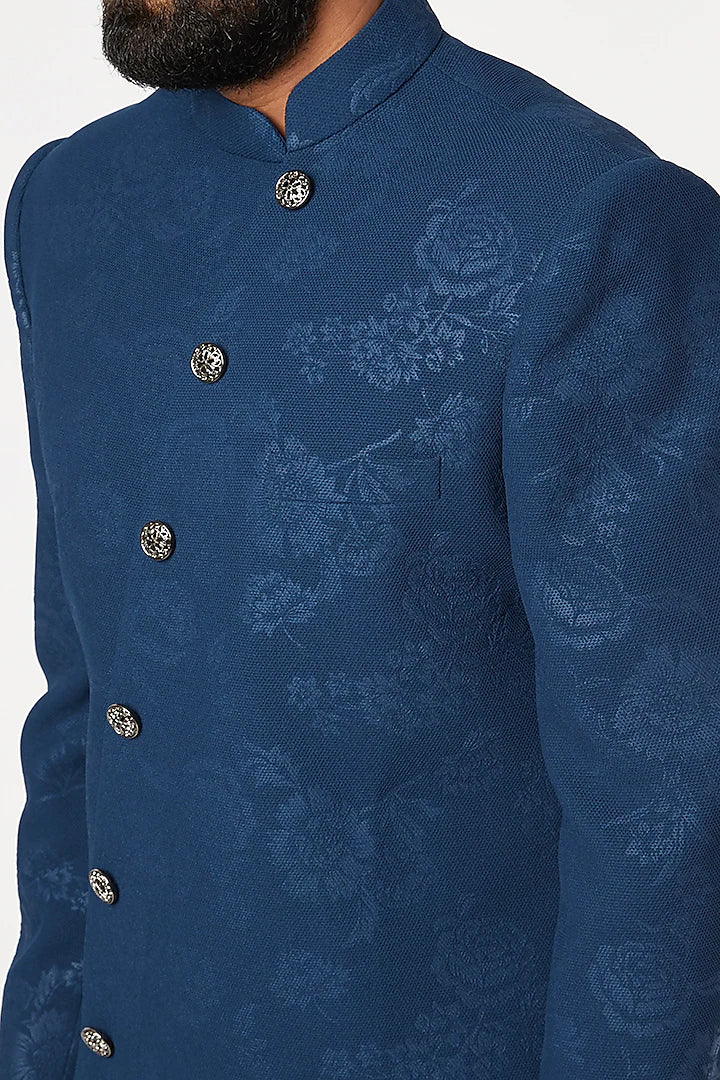 Blue Asymmetrical Sherwani Set Indian Clothing in Denver, CO, Aurora, CO, Boulder, CO, Fort Collins, CO, Colorado Springs, CO, Parker, CO, Highlands Ranch, CO, Cherry Creek, CO, Centennial, CO, and Longmont, CO. NATIONWIDE SHIPPING USA- India Fashion X