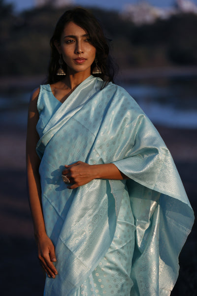 Sky Blue Banarasi Saree Indian Clothing in Denver, CO, Aurora, CO, Boulder, CO, Fort Collins, CO, Colorado Springs, CO, Parker, CO, Highlands Ranch, CO, Cherry Creek, CO, Centennial, CO, and Longmont, CO. NATIONWIDE SHIPPING USA- India Fashion X