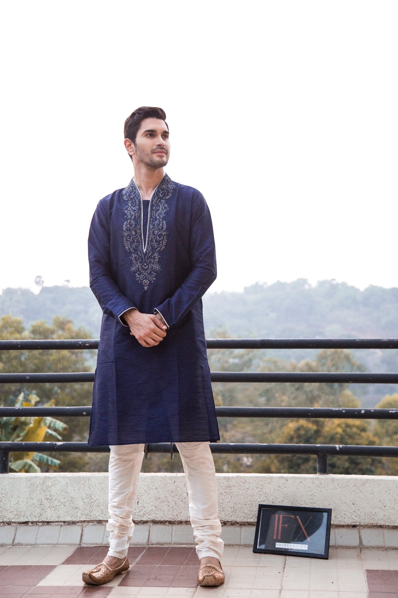 Navy Blue Buttonless Kurta Set Indian Clothing in Denver, CO, Aurora, CO, Boulder, CO, Fort Collins, CO, Colorado Springs, CO, Parker, CO, Highlands Ranch, CO, Cherry Creek, CO, Centennial, CO, and Longmont, CO. NATIONWIDE SHIPPING USA- India Fashion X