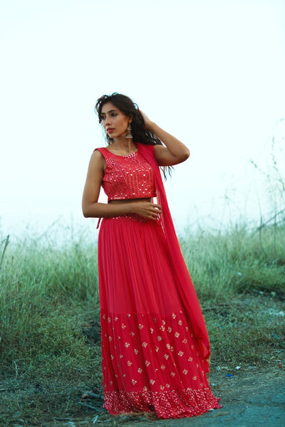 Ruby Red Embroidered Lehenga Set Indian Clothing in Denver, CO, Aurora, CO, Boulder, CO, Fort Collins, CO, Colorado Springs, CO, Parker, CO, Highlands Ranch, CO, Cherry Creek, CO, Centennial, CO, and Longmont, CO. NATIONWIDE SHIPPING USA- India Fashion X
