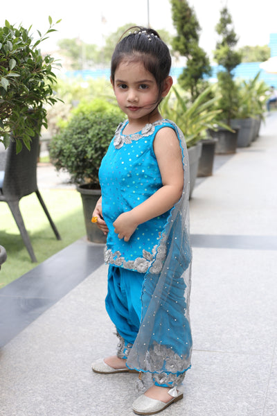 Girls' Cerulean Blue Patiala Suit Indian Clothing in Denver, CO, Aurora, CO, Boulder, CO, Fort Collins, CO, Colorado Springs, CO, Parker, CO, Highlands Ranch, CO, Cherry Creek, CO, Centennial, CO, and Longmont, CO. NATIONWIDE SHIPPING USA- India Fashion X