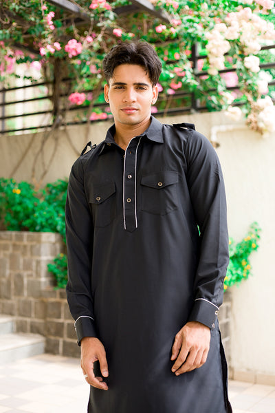 Black Collared Kurta Set Indian Clothing in Denver, CO, Aurora, CO, Boulder, CO, Fort Collins, CO, Colorado Springs, CO, Parker, CO, Highlands Ranch, CO, Cherry Creek, CO, Centennial, CO, and Longmont, CO. NATIONWIDE SHIPPING USA- India Fashion X