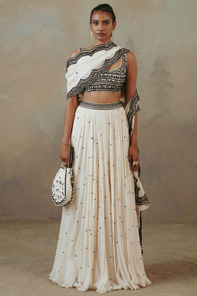Ebony And Ivory Scalloped Lehenga Set Indian Clothing in Denver, CO, Aurora, CO, Boulder, CO, Fort Collins, CO, Colorado Springs, CO, Parker, CO, Highlands Ranch, CO, Cherry Creek, CO, Centennial, CO, and Longmont, CO. NATIONWIDE SHIPPING USA- India Fashion X