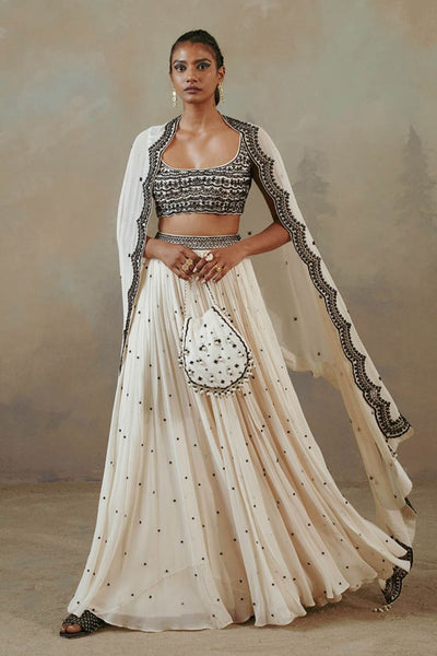 Ebony And Ivory Scalloped Lehenga Set Indian Clothing in Denver, CO, Aurora, CO, Boulder, CO, Fort Collins, CO, Colorado Springs, CO, Parker, CO, Highlands Ranch, CO, Cherry Creek, CO, Centennial, CO, and Longmont, CO. NATIONWIDE SHIPPING USA- India Fashion X