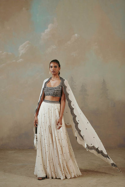 Ebony And Ivory Scalloped Lehenga Set Indian Clothing in Denver, CO, Aurora, CO, Boulder, CO, Fort Collins, CO, Colorado Springs, CO, Parker, CO, Highlands Ranch, CO, Cherry Creek, CO, Centennial, CO, and Longmont, CO. NATIONWIDE SHIPPING USA- India Fashion X