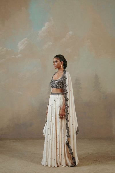 Ebony And Ivory Scalloped Lehenga Set Indian Clothing in Denver, CO, Aurora, CO, Boulder, CO, Fort Collins, CO, Colorado Springs, CO, Parker, CO, Highlands Ranch, CO, Cherry Creek, CO, Centennial, CO, and Longmont, CO. NATIONWIDE SHIPPING USA- India Fashion X