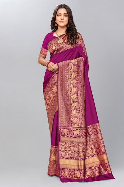 Purple Banarsi Art Silk Saree - Indian Clothing in Denver, CO, Aurora, CO, Boulder, CO, Fort Collins, CO, Colorado Springs, CO, Parker, CO, Highlands Ranch, CO, Cherry Creek, CO, Centennial, CO, and Longmont, CO. Nationwide shipping USA - India Fashion X