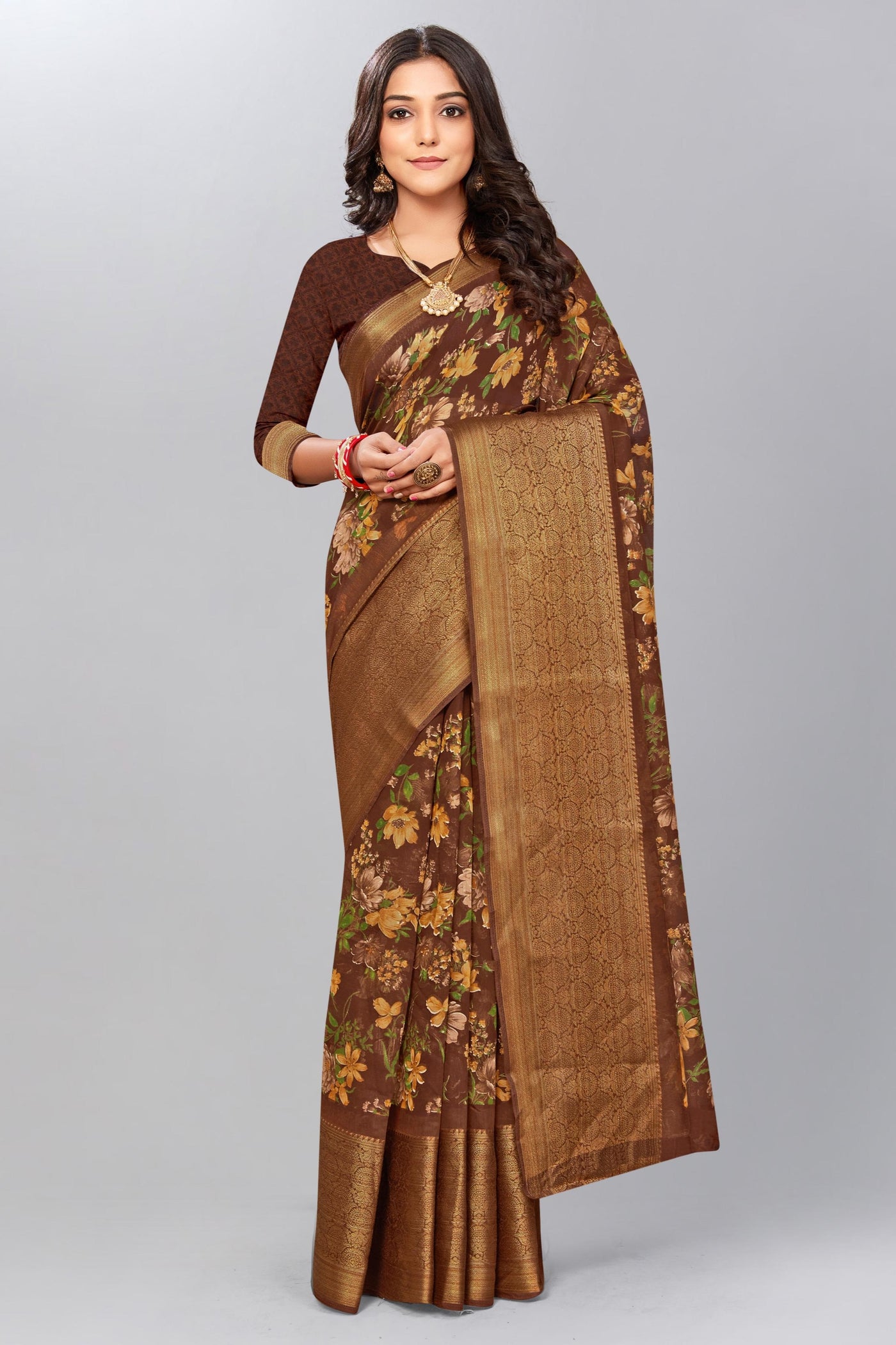 Brown Art Silk Saree - Indian Clothing in Denver, CO, Aurora, CO, Boulder, CO, Fort Collins, CO, Colorado Springs, CO, Parker, CO, Highlands Ranch, CO, Cherry Creek, CO, Centennial, CO, and Longmont, CO. Nationwide shipping USA - India Fashion X