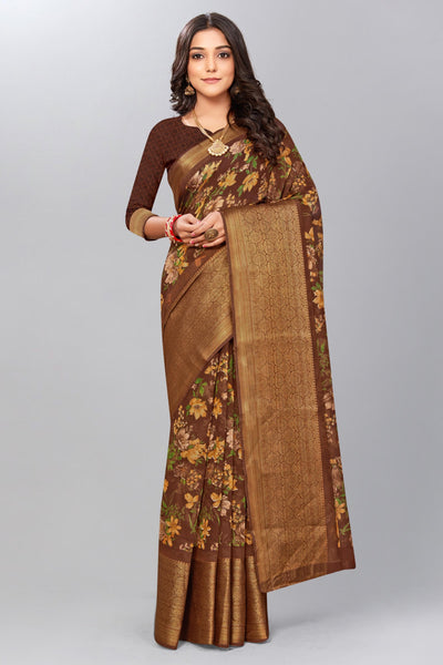 Brown Art Silk Saree - Indian Clothing in Denver, CO, Aurora, CO, Boulder, CO, Fort Collins, CO, Colorado Springs, CO, Parker, CO, Highlands Ranch, CO, Cherry Creek, CO, Centennial, CO, and Longmont, CO. Nationwide shipping USA - India Fashion X