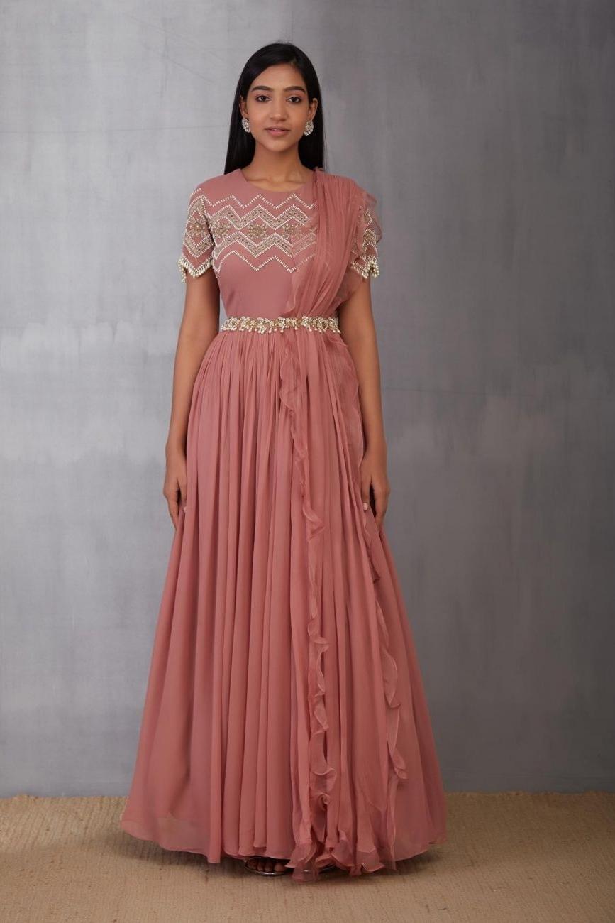 Pink Pearl Anarkali Gown - Indian Clothing in Denver, CO, Aurora, CO, Boulder, CO, Fort Collins, CO, Colorado Springs, CO, Parker, CO, Highlands Ranch, CO, Cherry Creek, CO, Centennial, CO, and Longmont, CO. Nationwide shipping USA - India Fashion X