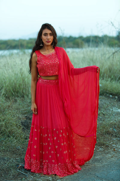 Ruby Red Embroidered Lehenga Set Indian Clothing in Denver, CO, Aurora, CO, Boulder, CO, Fort Collins, CO, Colorado Springs, CO, Parker, CO, Highlands Ranch, CO, Cherry Creek, CO, Centennial, CO, and Longmont, CO. NATIONWIDE SHIPPING USA- India Fashion X