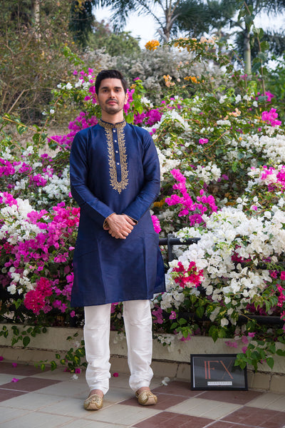 Navy Embroidered Kurta Set Indian Clothing in Denver, CO, Aurora, CO, Boulder, CO, Fort Collins, CO, Colorado Springs, CO, Parker, CO, Highlands Ranch, CO, Cherry Creek, CO, Centennial, CO, and Longmont, CO. NATIONWIDE SHIPPING USA- India Fashion X