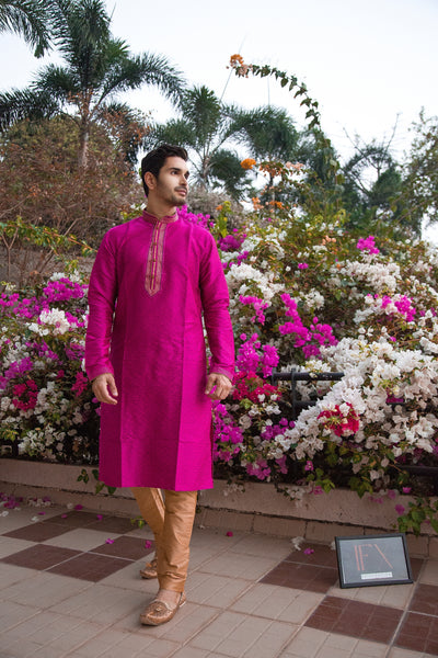 Magenta Embroidered Kurta Set Indian Clothing in Denver, CO, Aurora, CO, Boulder, CO, Fort Collins, CO, Colorado Springs, CO, Parker, CO, Highlands Ranch, CO, Cherry Creek, CO, Centennial, CO, and Longmont, CO. NATIONWIDE SHIPPING USA- India Fashion X