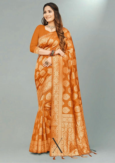 Orange Banasari Silk Saree Indian Clothing in Denver, CO, Aurora, CO, Boulder, CO, Fort Collins, CO, Colorado Springs, CO, Parker, CO, Highlands Ranch, CO, Cherry Creek, CO, Centennial, CO, and Longmont, CO. NATIONWIDE SHIPPING USA- India Fashion X