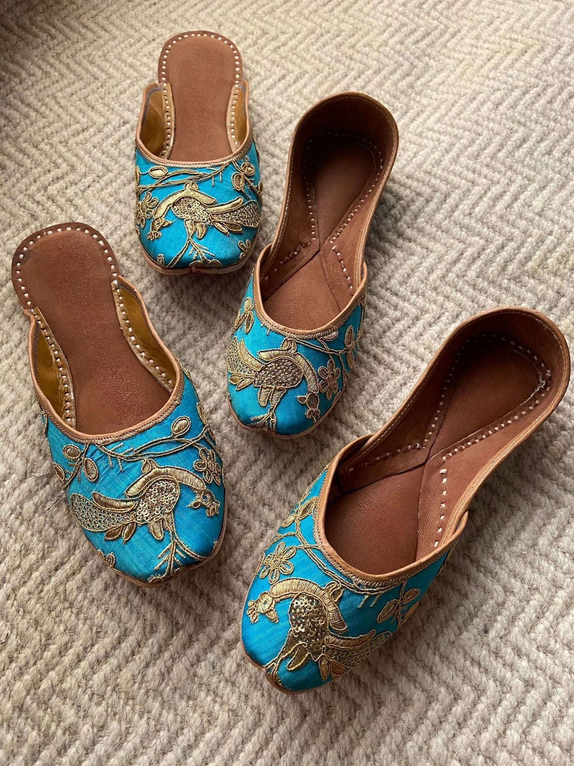 Blue Embroidered Juttis - Indian Clothing in Denver, CO, Aurora, CO, Boulder, CO, Fort Collins, CO, Colorado Springs, CO, Parker, CO, Highlands Ranch, CO, Cherry Creek, CO, Centennial, CO, and Longmont, CO. Nationwide shipping USA - India Fashion X