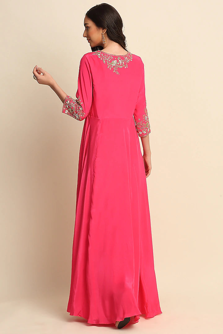 Fuchsia Crepe Anarkali Set - Indian Clothing in Denver, CO, Aurora, CO, Boulder, CO, Fort Collins, CO, Colorado Springs, CO, Parker, CO, Highlands Ranch, CO, Cherry Creek, CO, Centennial, CO, and Longmont, CO. Nationwide shipping USA - India Fashion X