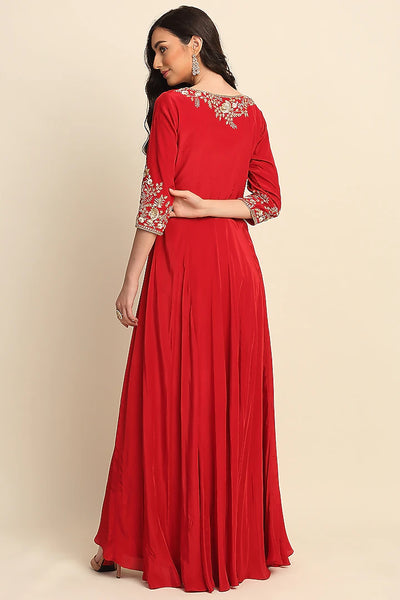 Red Crepe Anarkali Set - Indian Clothing in Denver, CO, Aurora, CO, Boulder, CO, Fort Collins, CO, Colorado Springs, CO, Parker, CO, Highlands Ranch, CO, Cherry Creek, CO, Centennial, CO, and Longmont, CO. Nationwide shipping USA - India Fashion X