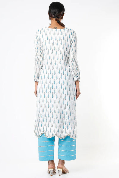 Ivory & Blue Block Print Kurta - Indian Clothing in Denver, CO, Aurora, CO, Boulder, CO, Fort Collins, CO, Colorado Springs, CO, Parker, CO, Highlands Ranch, CO, Cherry Creek, CO, Centennial, CO, and Longmont, CO. Nationwide shipping USA - India Fashion X