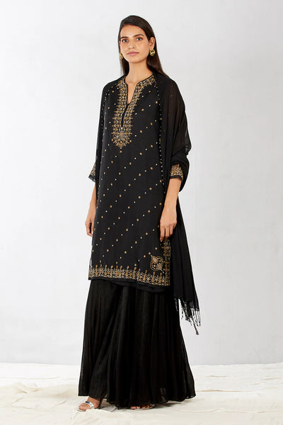 Black Embroidered Sharara Set - Indian Clothing in Denver, CO, Aurora, CO, Boulder, CO, Fort Collins, CO, Colorado Springs, CO, Parker, CO, Highlands Ranch, CO, Cherry Creek, CO, Centennial, CO, and Longmont, CO. Nationwide shipping USA - India Fashion X