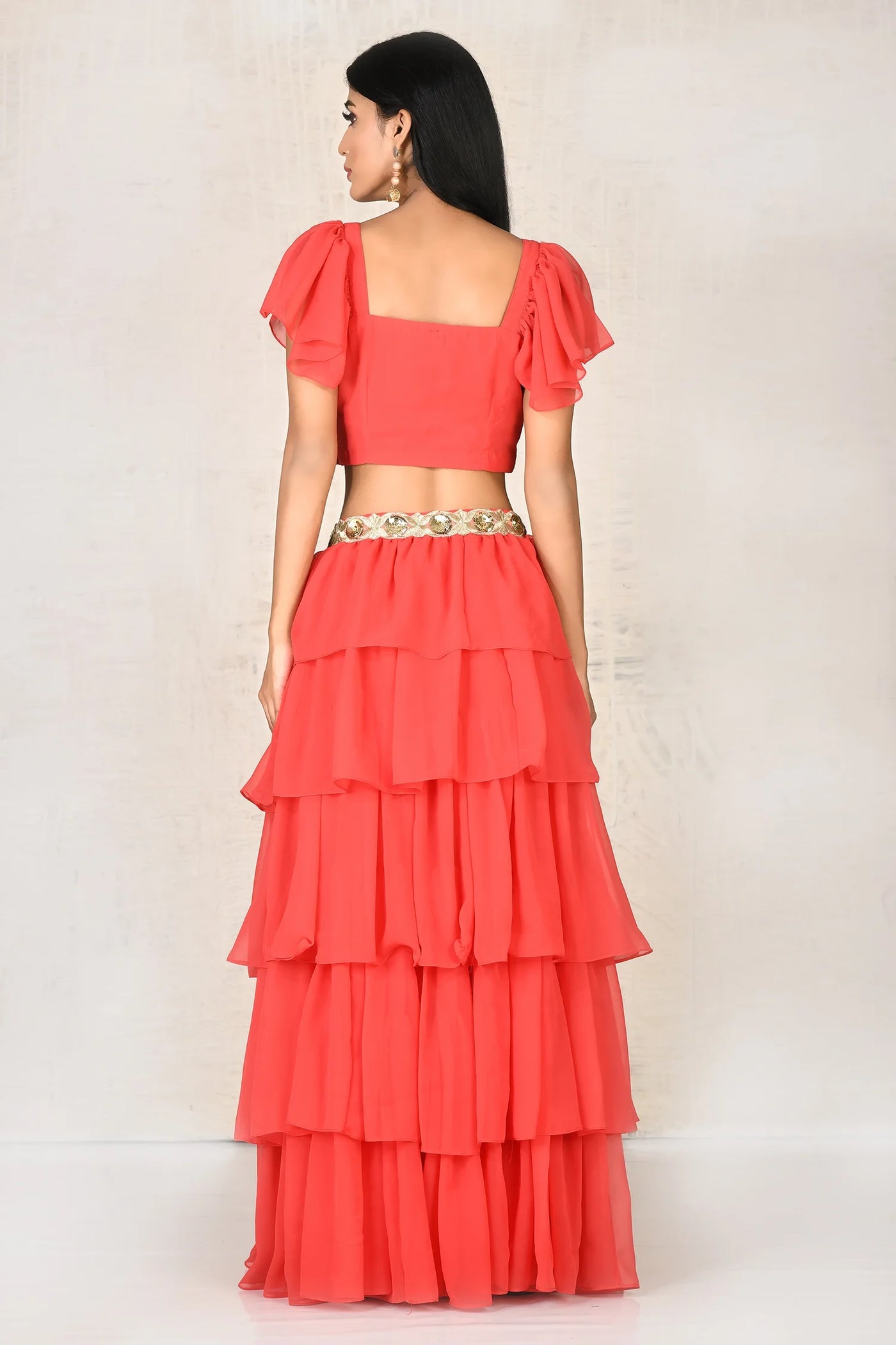 Red Crop Top Skirt Set - Indian Clothing in Denver, CO, Aurora, CO, Boulder, CO, Fort Collins, CO, Colorado Springs, CO, Parker, CO, Highlands Ranch, CO, Cherry Creek, CO, Centennial, CO, and Longmont, CO. Nationwide shipping USA - India Fashion X