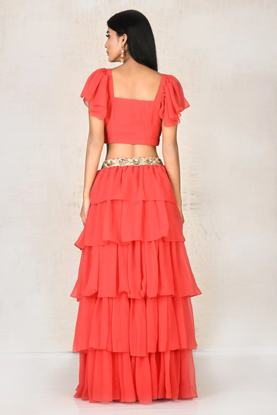 Red Crop Top Skirt Set - Indian Clothing in Denver, CO, Aurora, CO, Boulder, CO, Fort Collins, CO, Colorado Springs, CO, Parker, CO, Highlands Ranch, CO, Cherry Creek, CO, Centennial, CO, and Longmont, CO. Nationwide shipping USA - India Fashion X