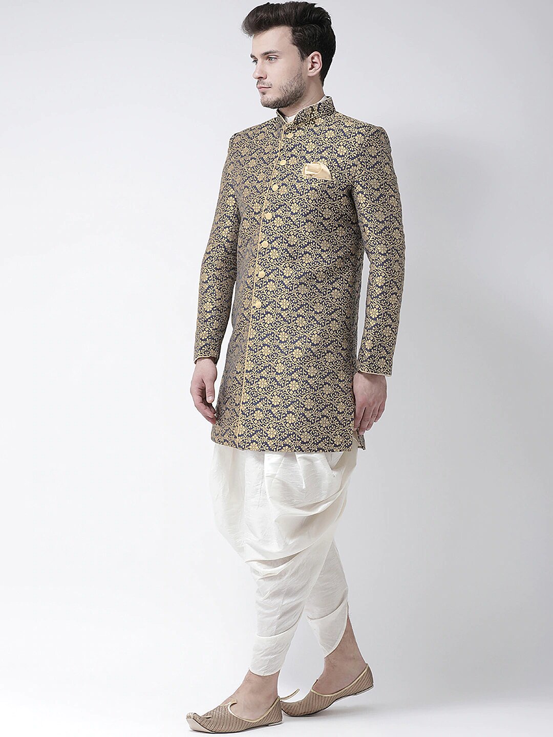 Navy Floral Woven Sherwani Indian Clothing in Denver, CO, Aurora, CO, Boulder, CO, Fort Collins, CO, Colorado Springs, CO, Parker, CO, Highlands Ranch, CO, Cherry Creek, CO, Centennial, CO, and Longmont, CO. NATIONWIDE SHIPPING USA- India Fashion X